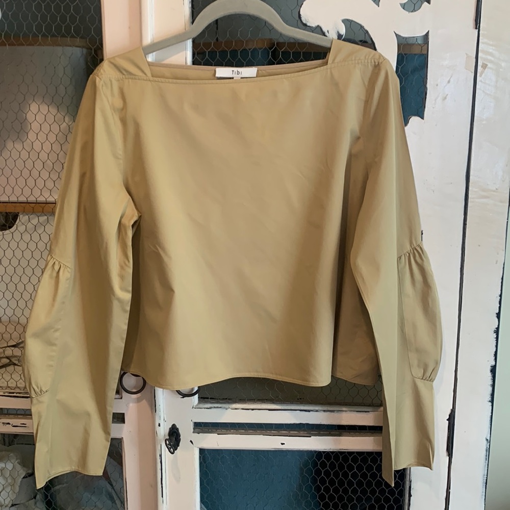 Tibi poplin boatneck top, camel, size 10, EUC, $60